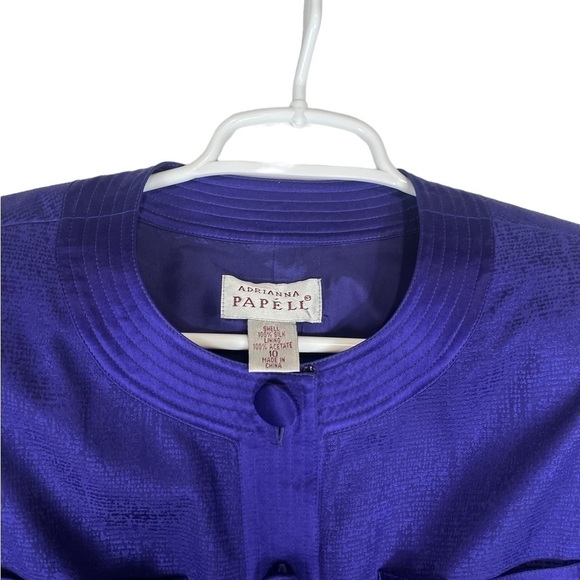 Vintage Adrianna Papell 2 Piece Suit 100% Silk Size 10 Purple Button Down - Picture 5 of 13